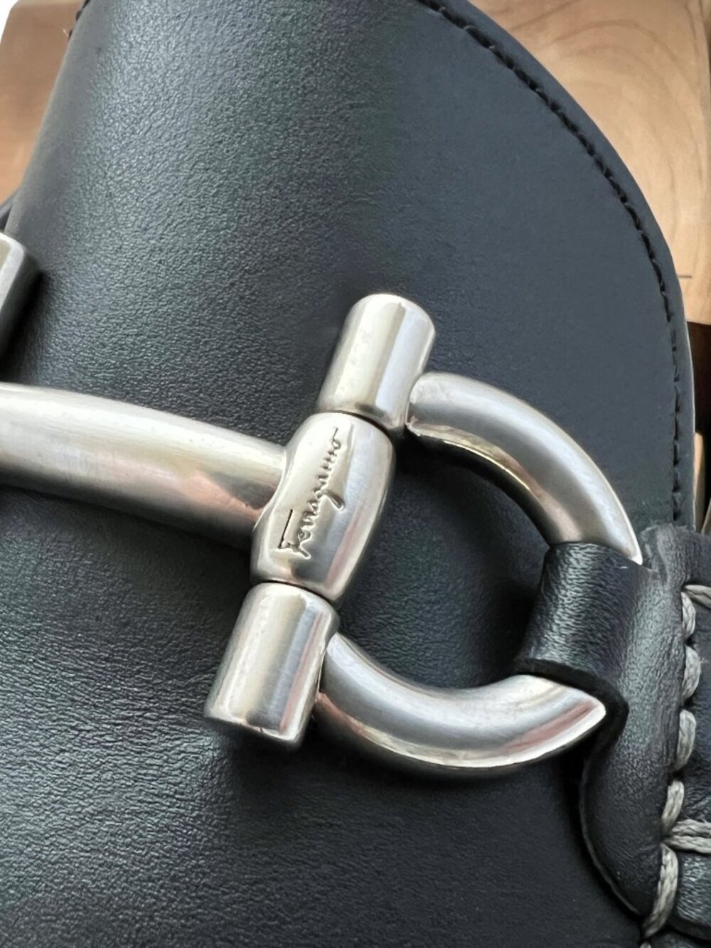 $995 Salvatore Ferragamo Mens CANCUN Black Shoes Gancini Silver Bit Loafers 12 D
